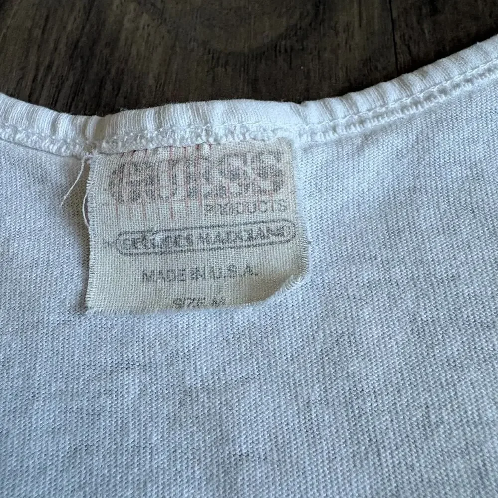 Vintage GUESS Flag Tank Top Shirt Men's Size M 1989 White Worn - Picture 5 of 9